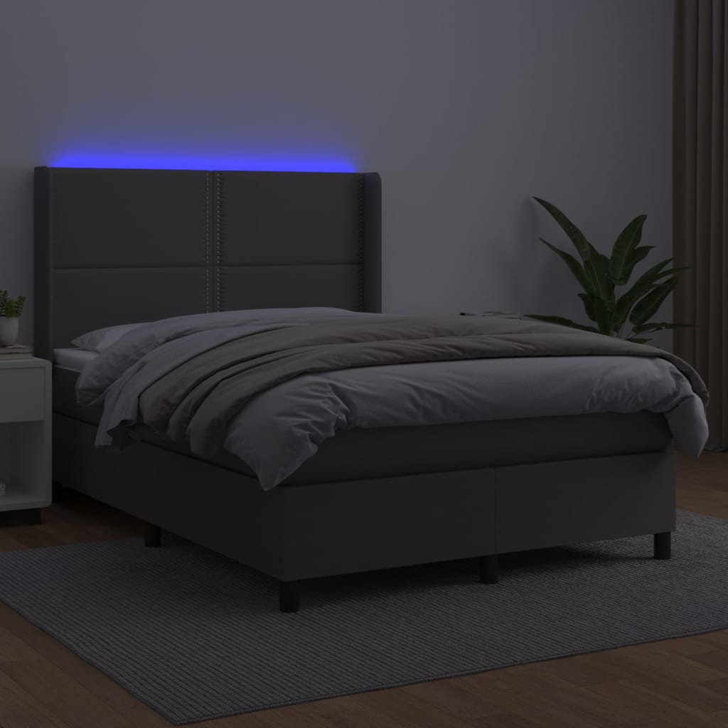 kontinentalseng med LED-lys 140x190 cm kunstlæder grå