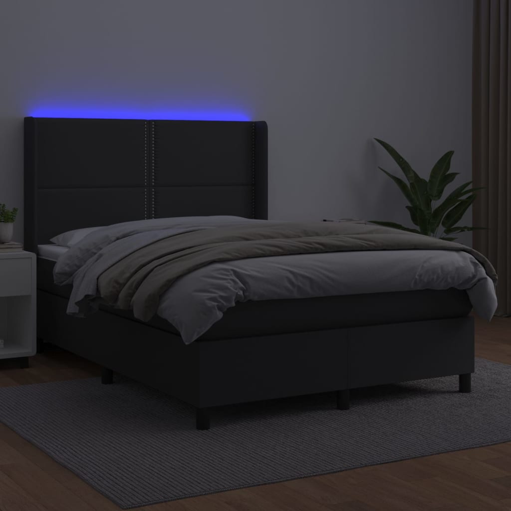 kontinentalseng med LED-lys 140x200 cm kunstlæder sort