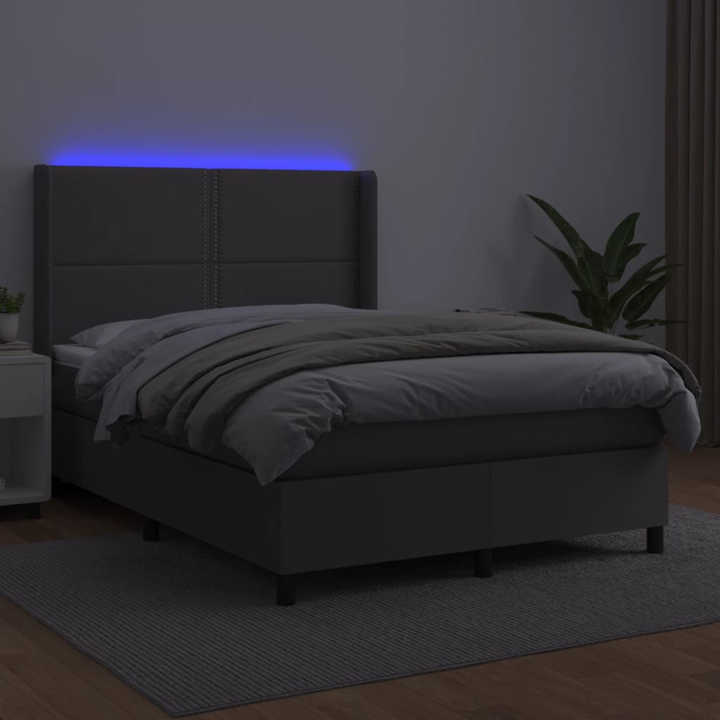 kontinentalseng med LED-lys 140x200 cm kunstlæder grå