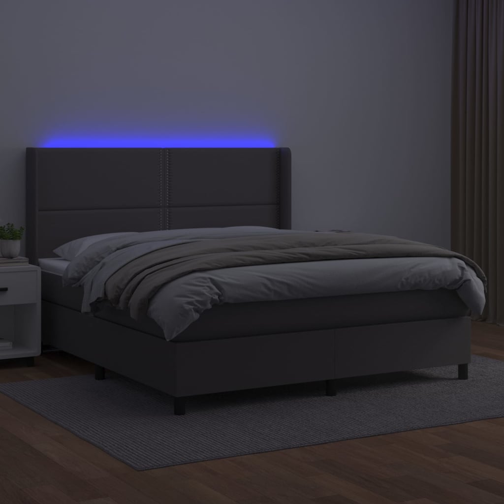 kontinentalseng med LED-lys 180x200 cm kunstlæder grå