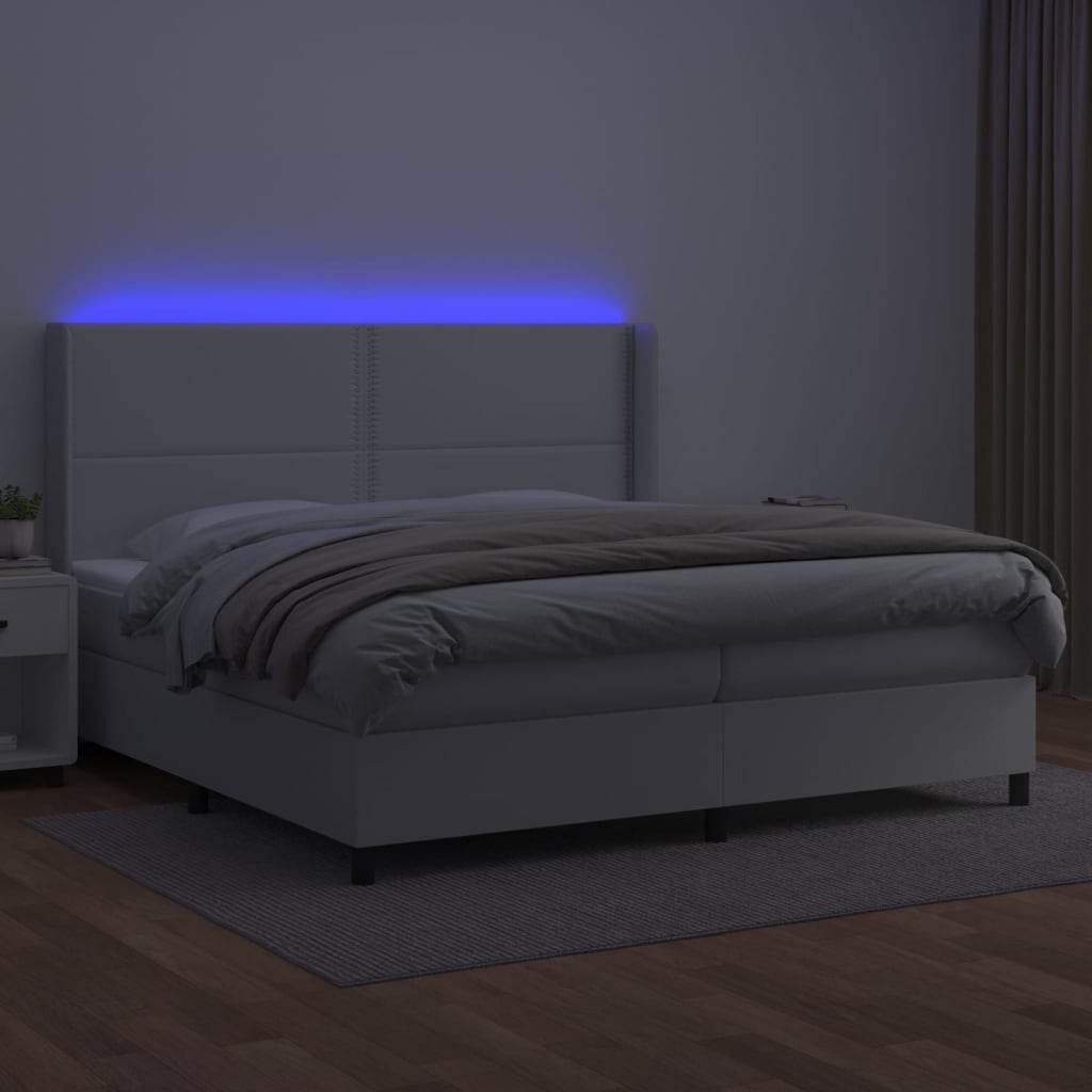 kontinentalseng med LED-lys 200x200 cm kunstlæder hvid