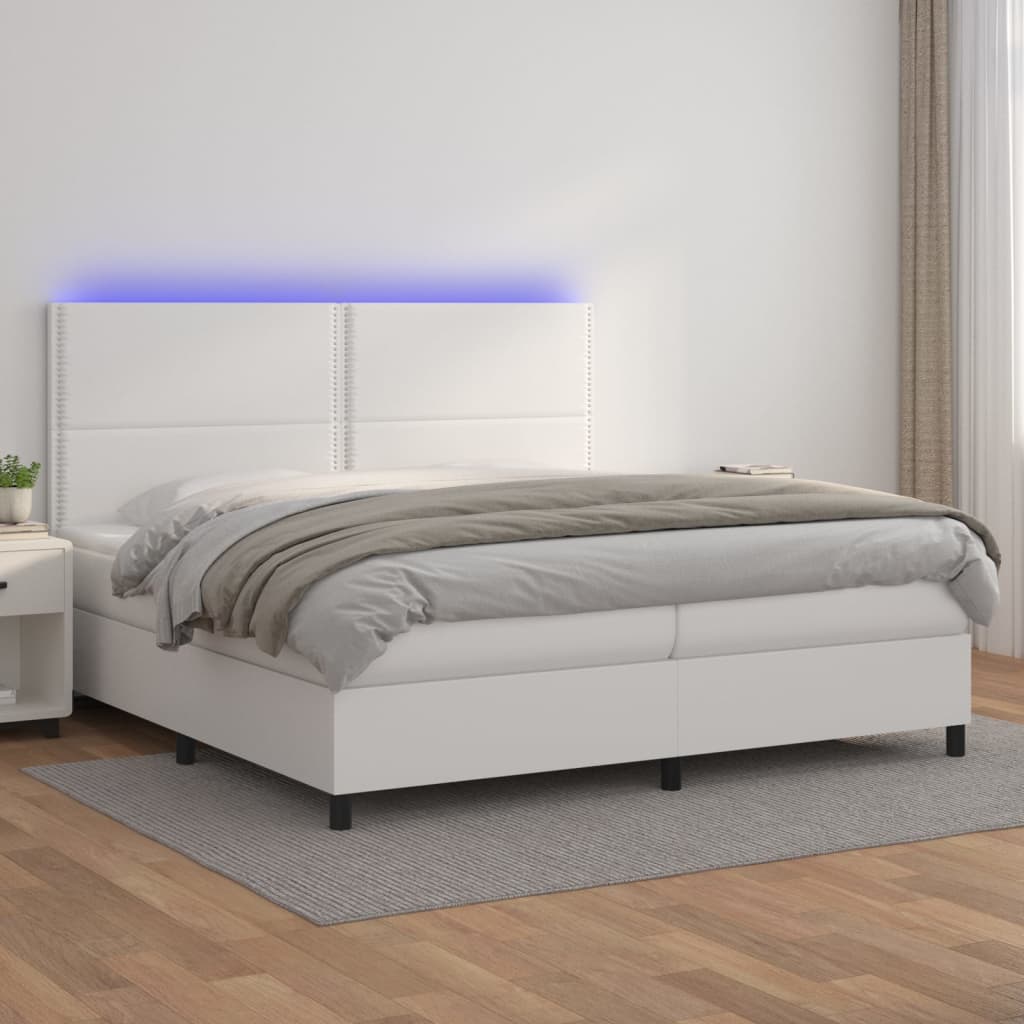 kontinentalseng med LED-lys 200x200 cm kunstlæder hvid