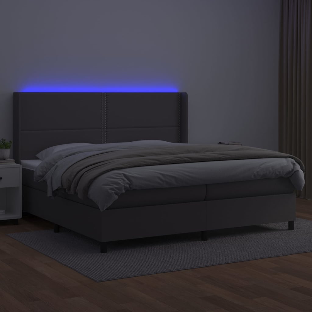 kontinentalseng med LED-lys 200x200 cm kunstlæder grå