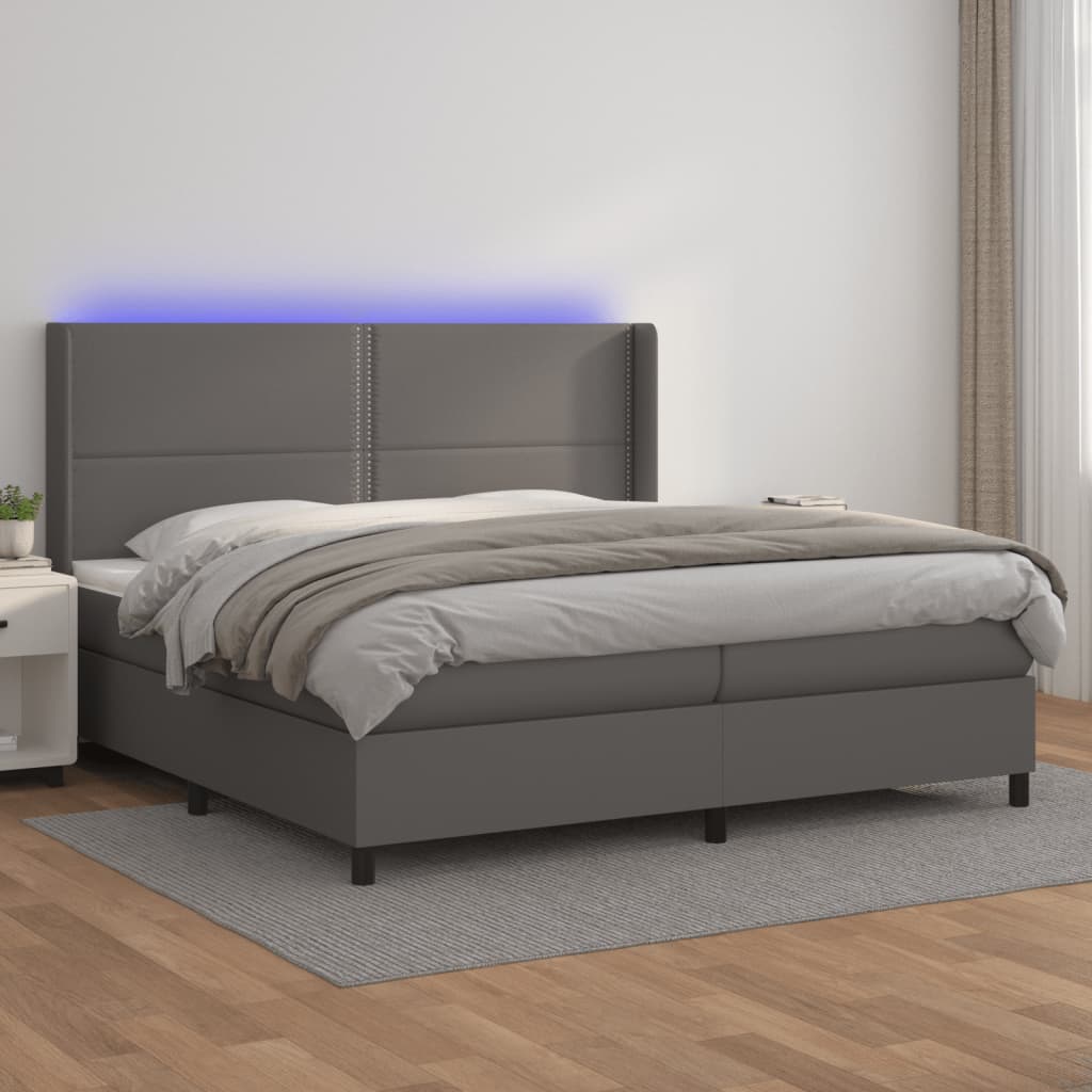 kontinentalseng med LED-lys 200x200 cm kunstlæder grå