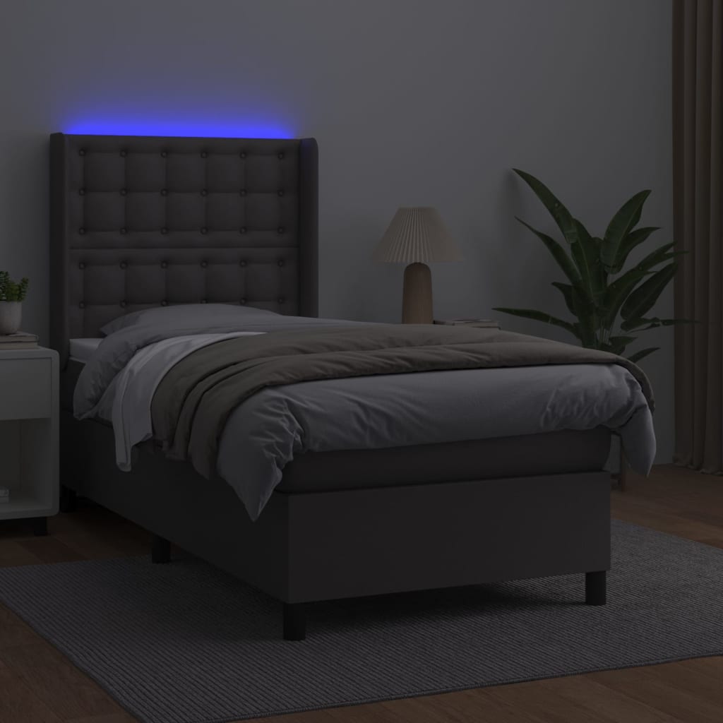 kontinentalseng med LED-lys 80x200 cm kunstlæder grå