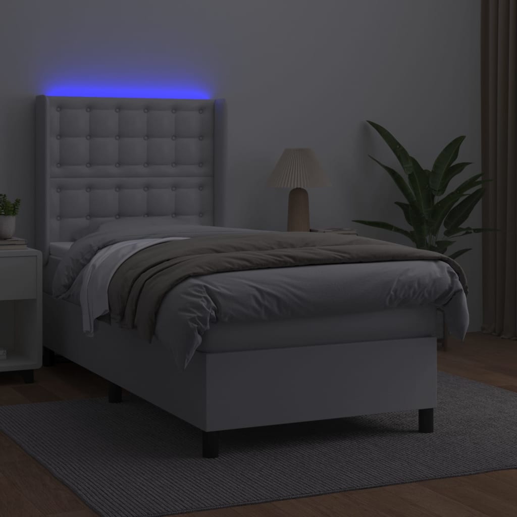kontinentalseng med LED-lys 90x190 cm kunstlæder hvid