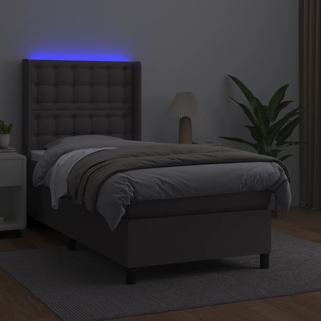 kontinentalseng med LED-lys 90x190 cm kunstlæder grå