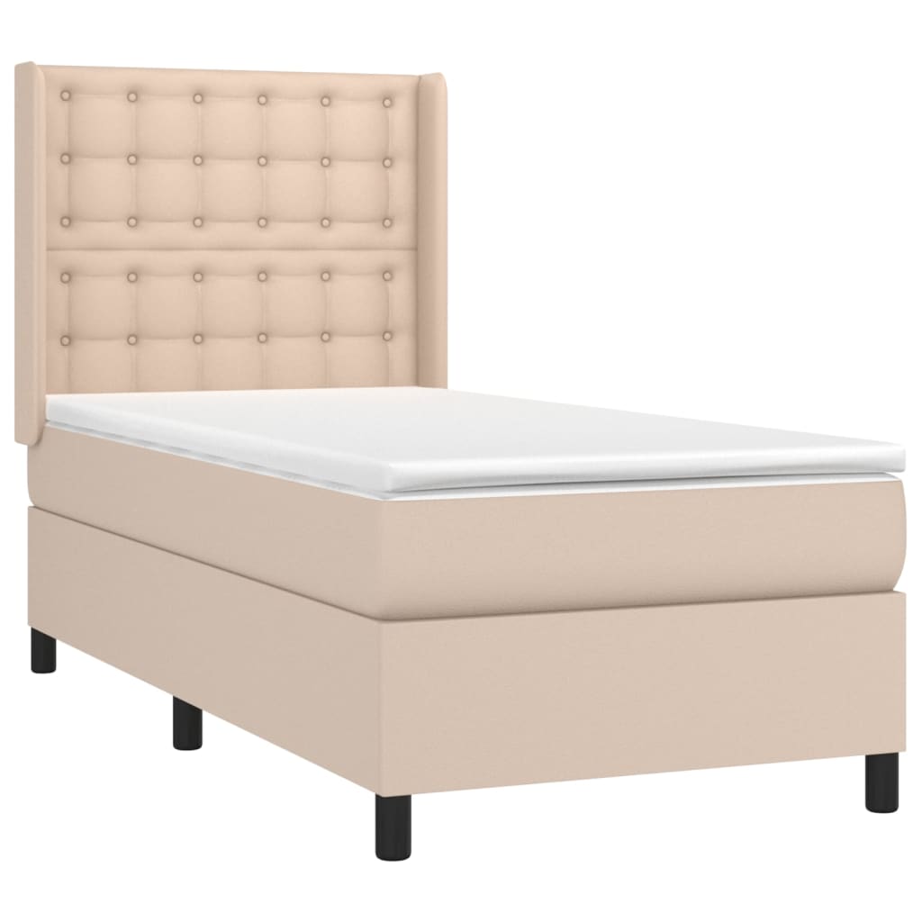 kontinentalseng LED-lys 90x200 cm kunstlæder cappuccinofarvet