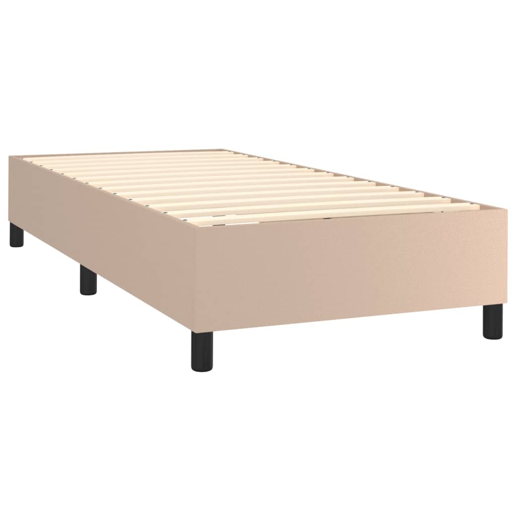kontinentalseng LED-lys 90x200 cm kunstlæder cappuccinofarvet