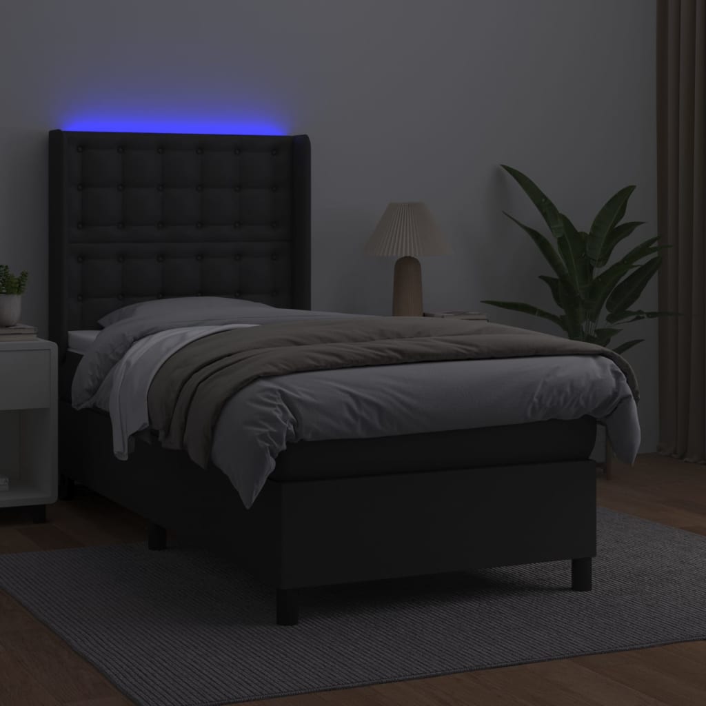 kontinentalseng med LED-lys 100x200 cm kunstlæder sort