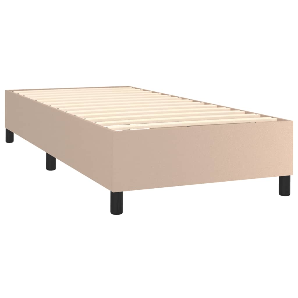 kontinentalseng LED-lys 100x200 cm kunstlæder cappuccinofarvet
