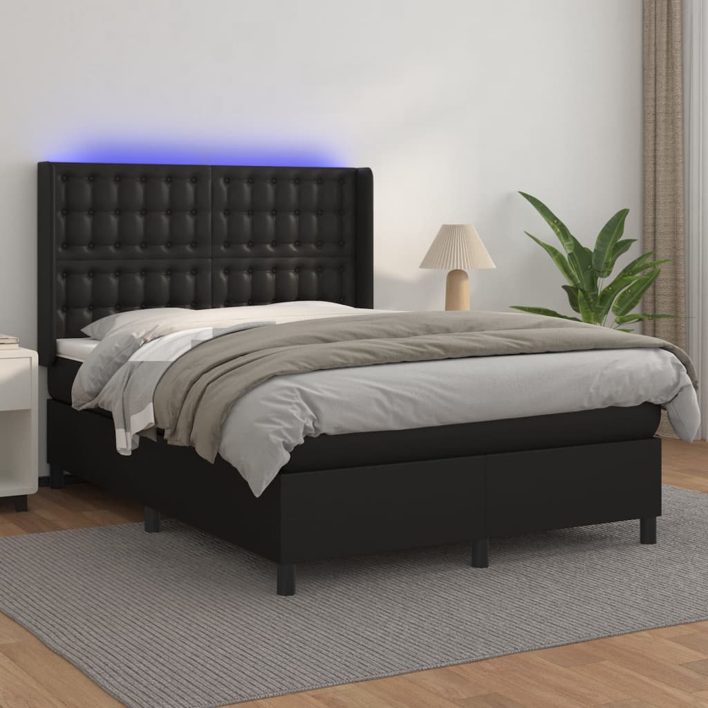 kontinentalseng med LED-lys 140x190 cm kunstlæder sort billede