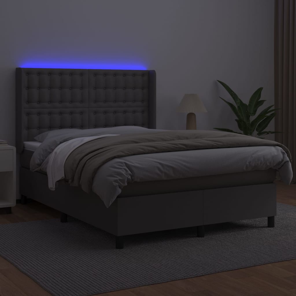 kontinentalseng med LED-lys 140x190 cm kunstlæder grå