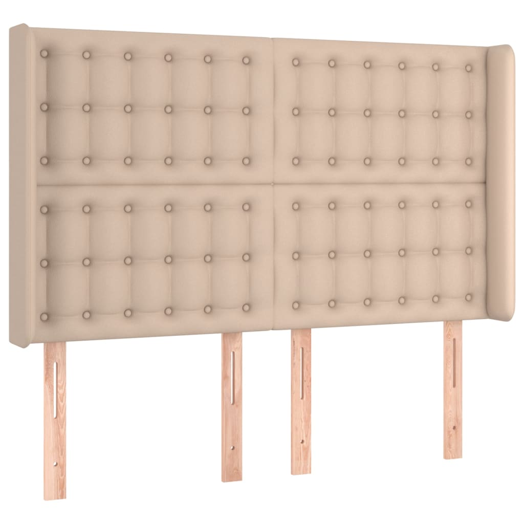 kontinentalseng LED-lys 140x190 cm kunstlæder cappuccinofarvet