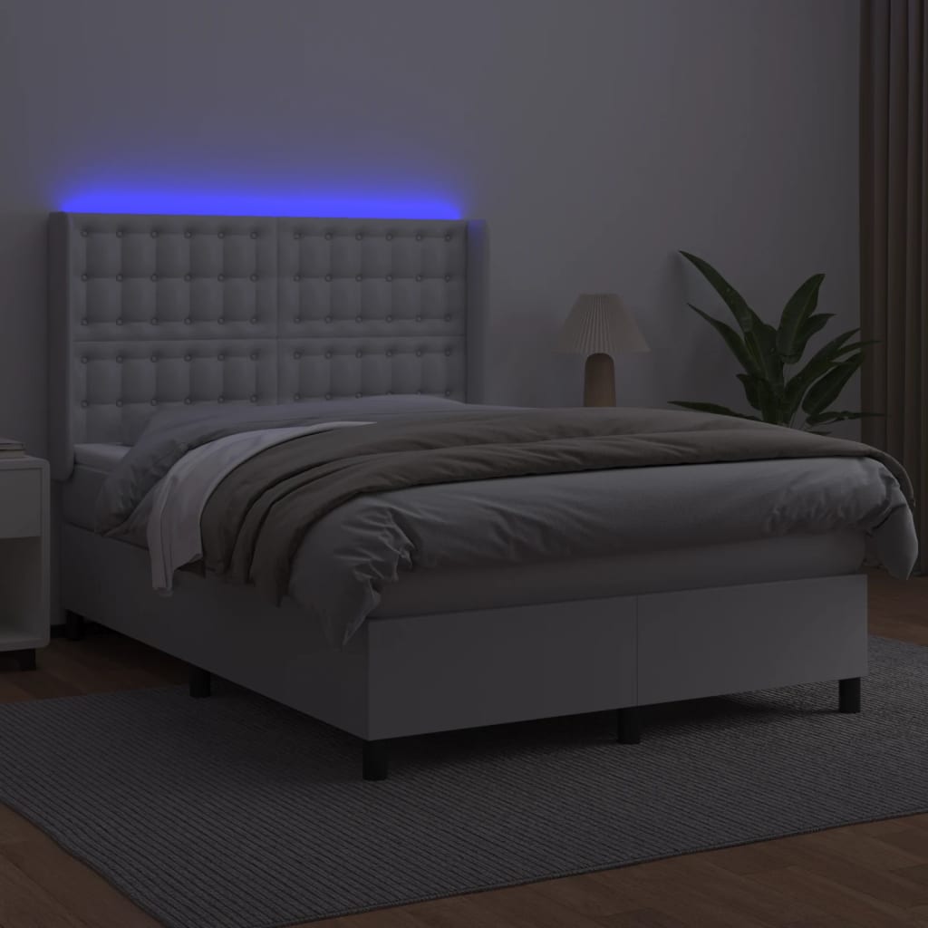 kontinentalseng med LED-lys 140x200 cm kunstlæder hvid