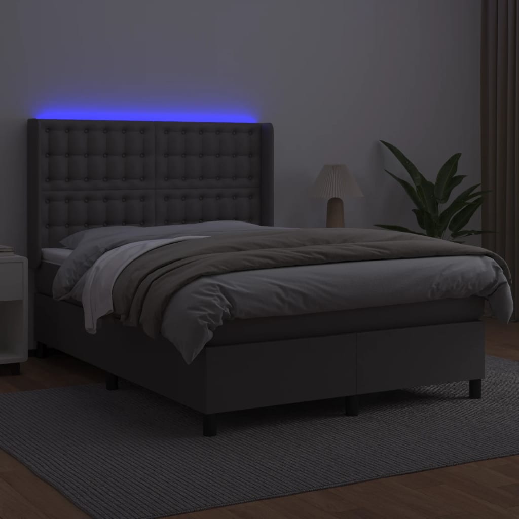 kontinentalseng med LED-lys 140x200 cm kunstlæder grå