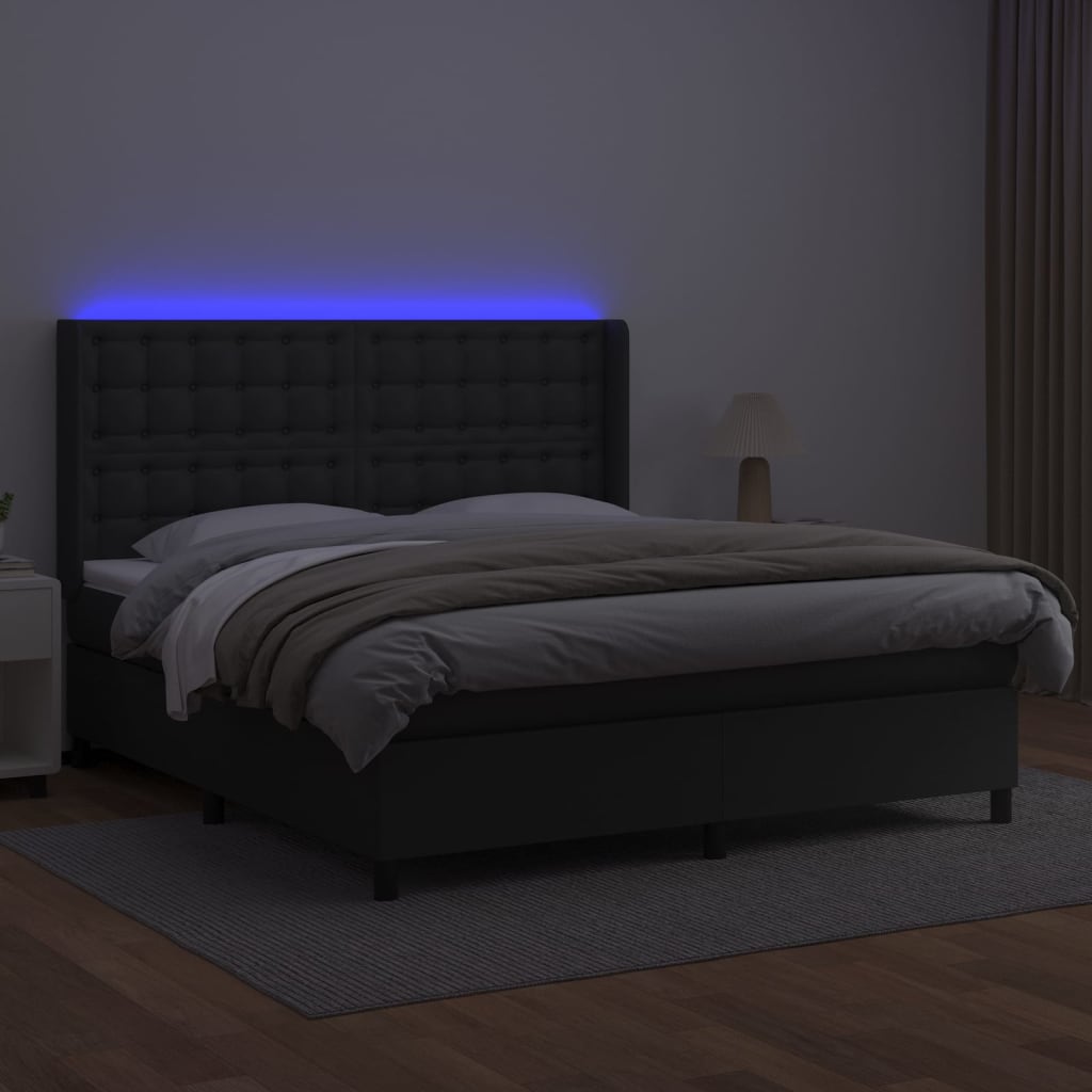 kontinentalseng med LED-lys 160x200 cm kunstlæder sort