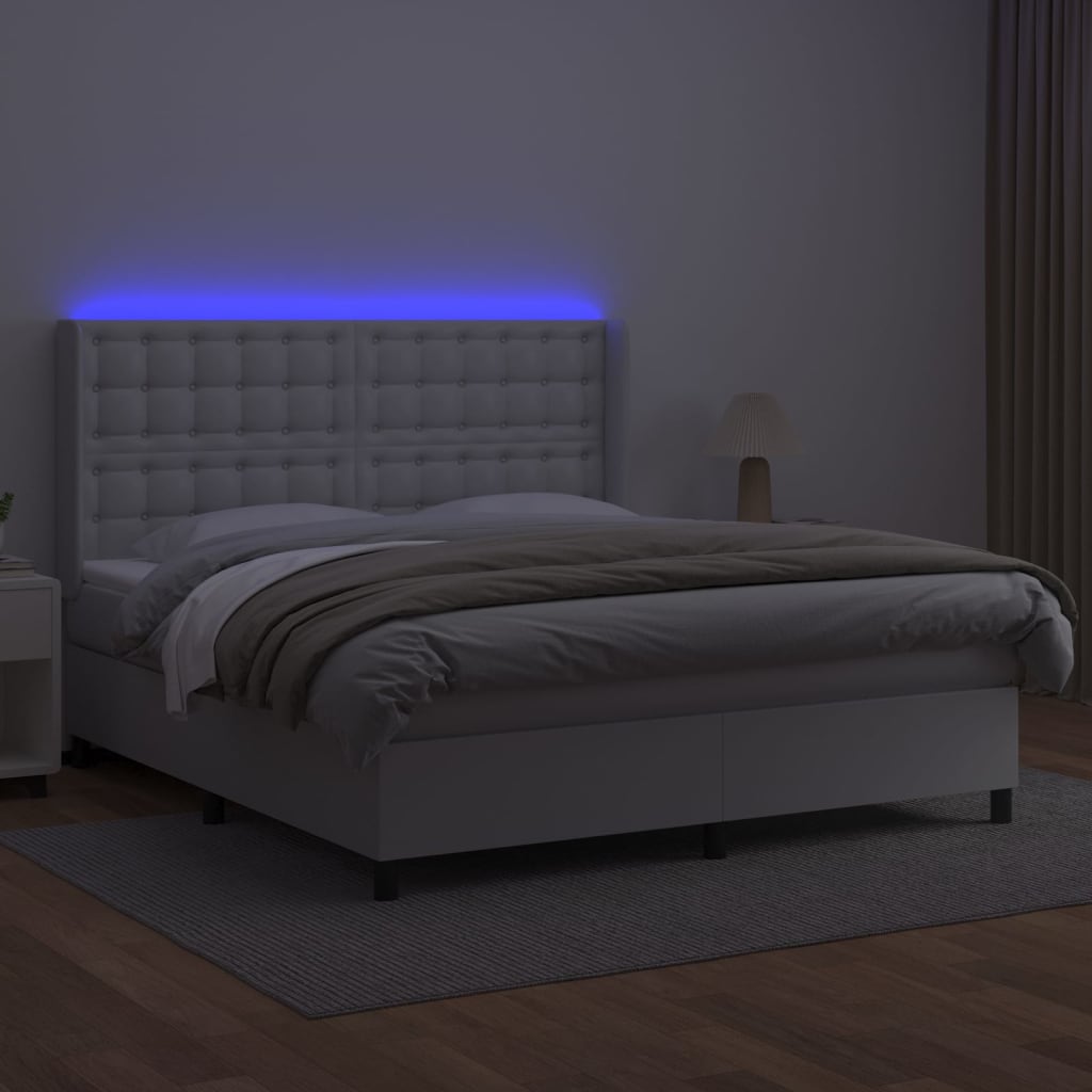 kontinentalseng med LED-lys 160x200 cm kunstlæder hvid