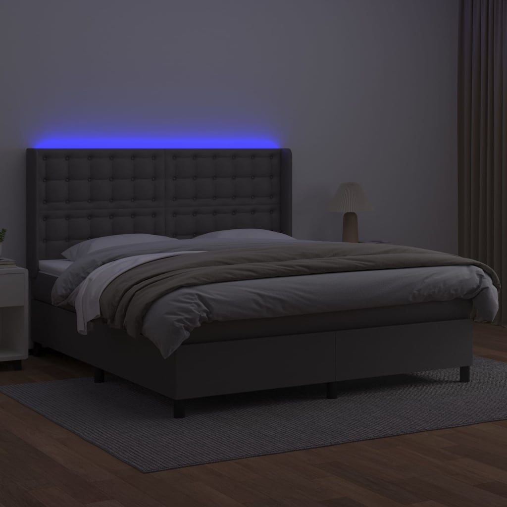 kontinentalseng med LED-lys 160x200 cm kunstlæder grå