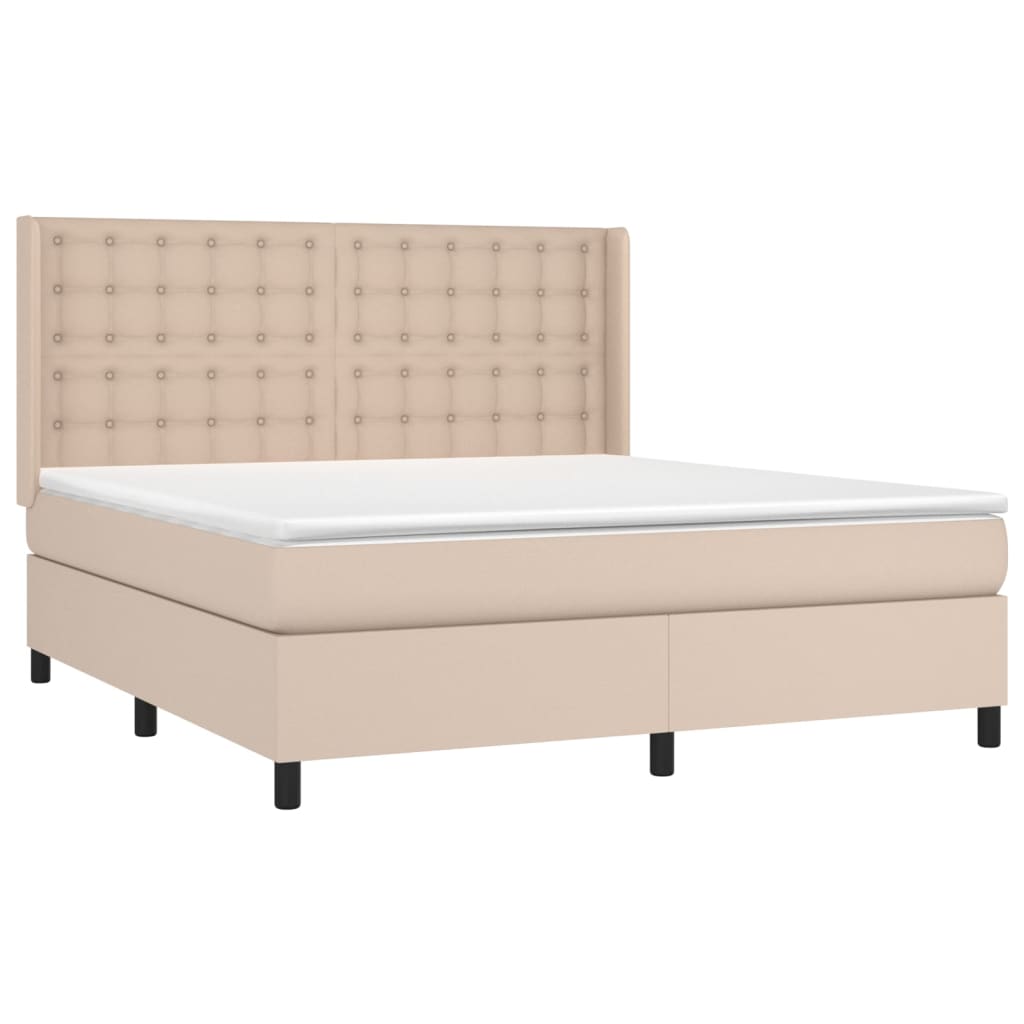 kontinentalseng LED-lys 160x200 cm kunstlæder cappuccinofarvet