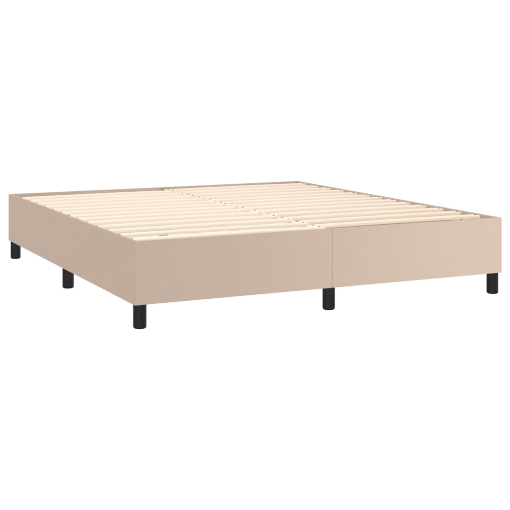 kontinentalseng LED-lys 160x200 cm kunstlæder cappuccinofarvet