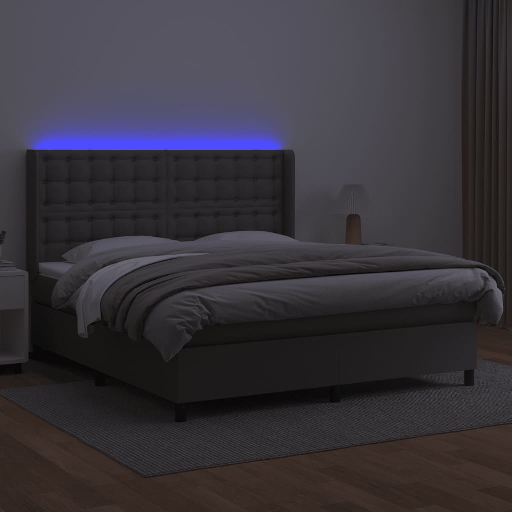 kontinentalseng med LED-lys 180x200 cm kunstlæder grå