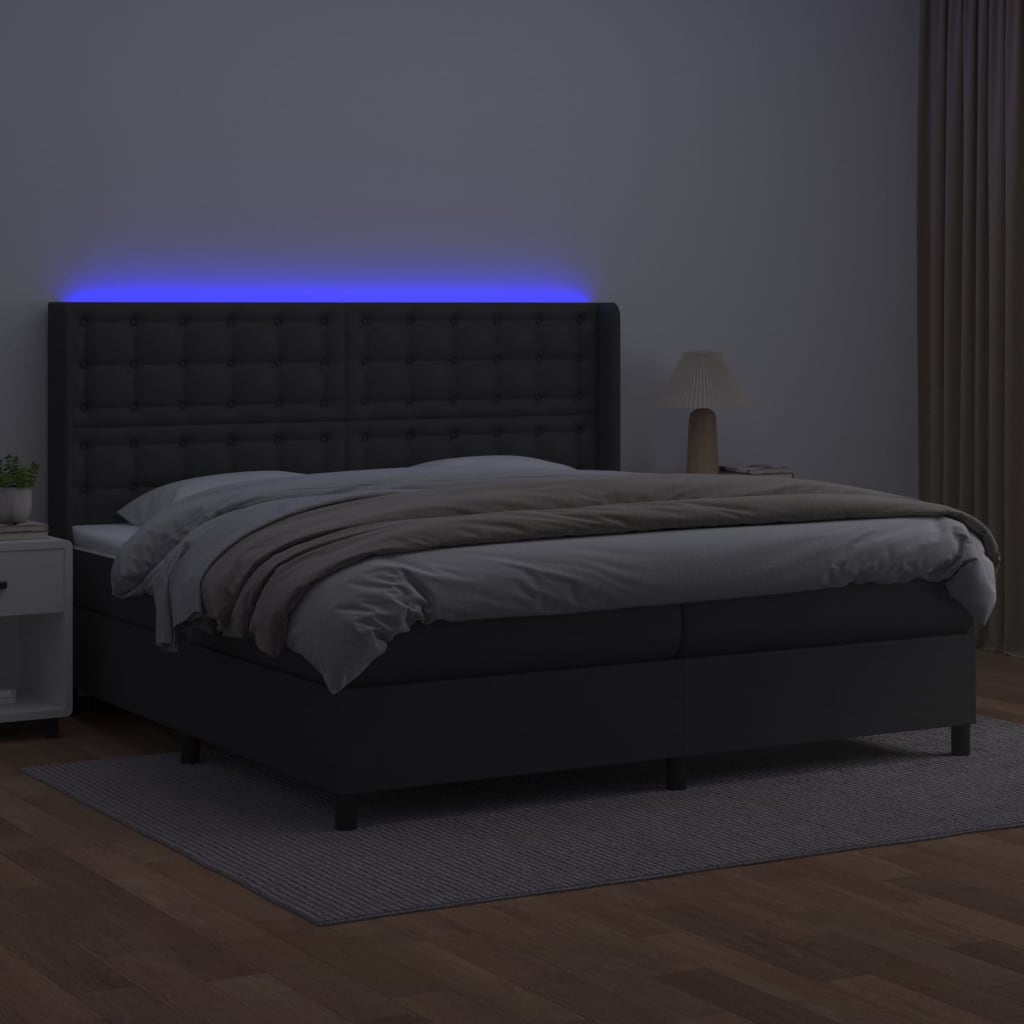 kontinentalseng med LED-lys 200x200 cm kunstlæder sort
