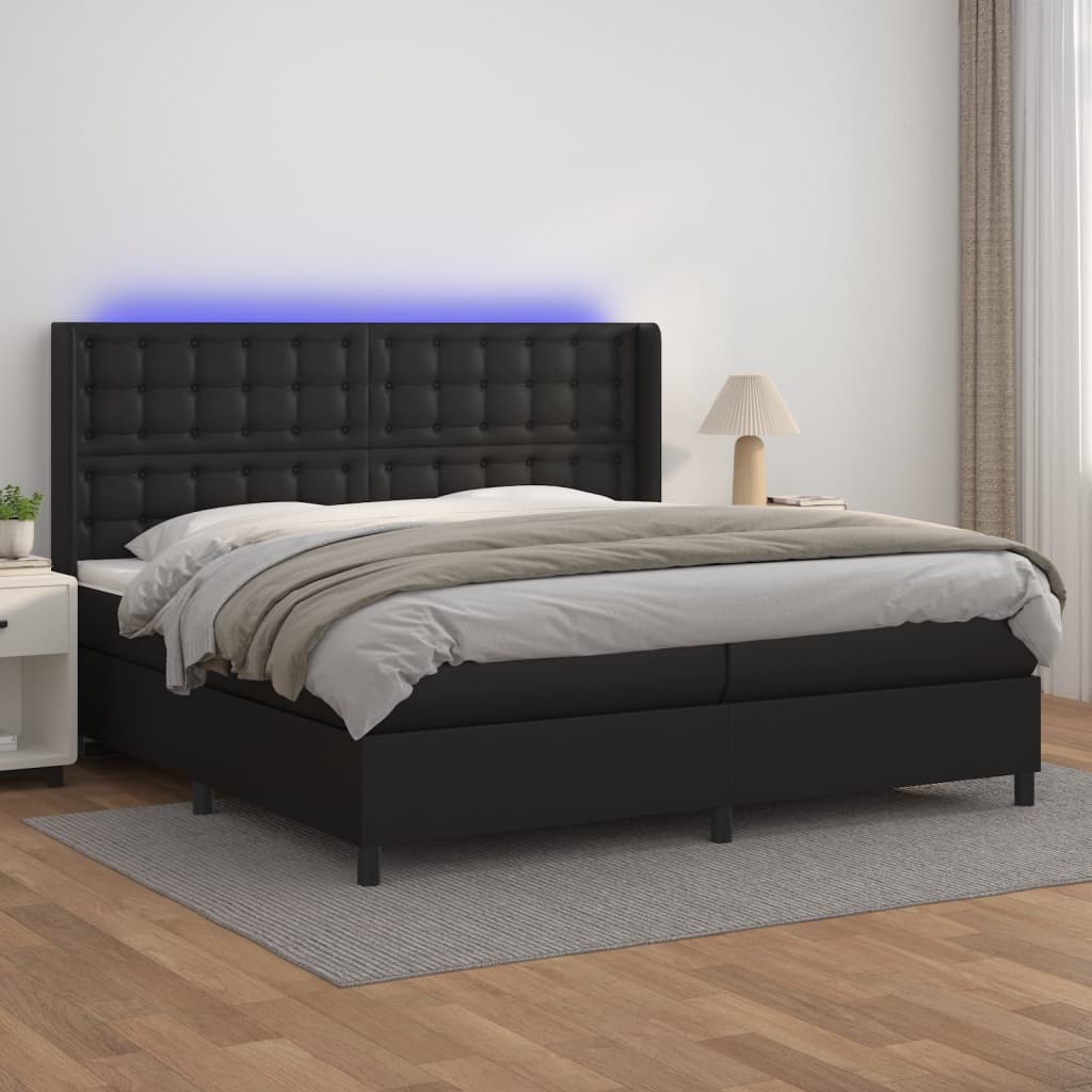 kontinentalseng med LED-lys 200x200 cm kunstlæder sort
