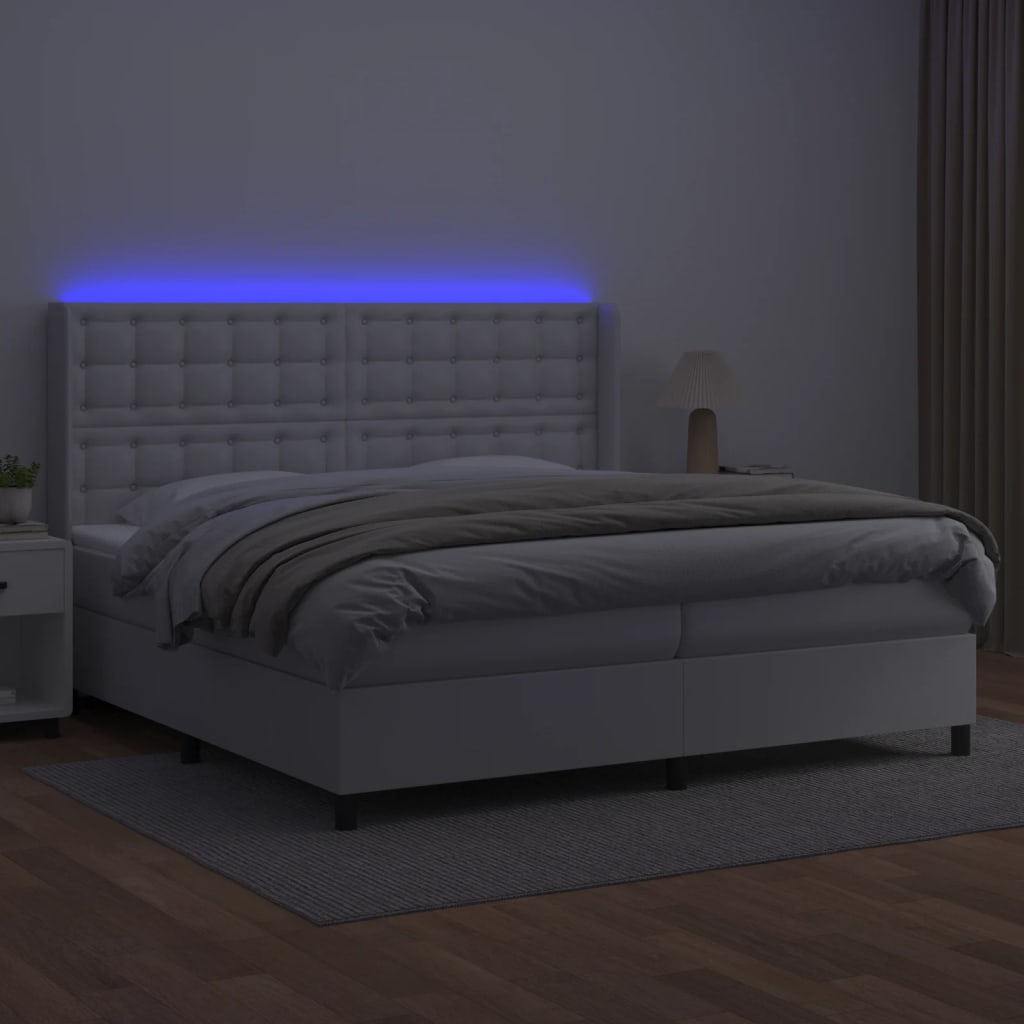 kontinentalseng med LED-lys 200x200 cm kunstlæder hvid