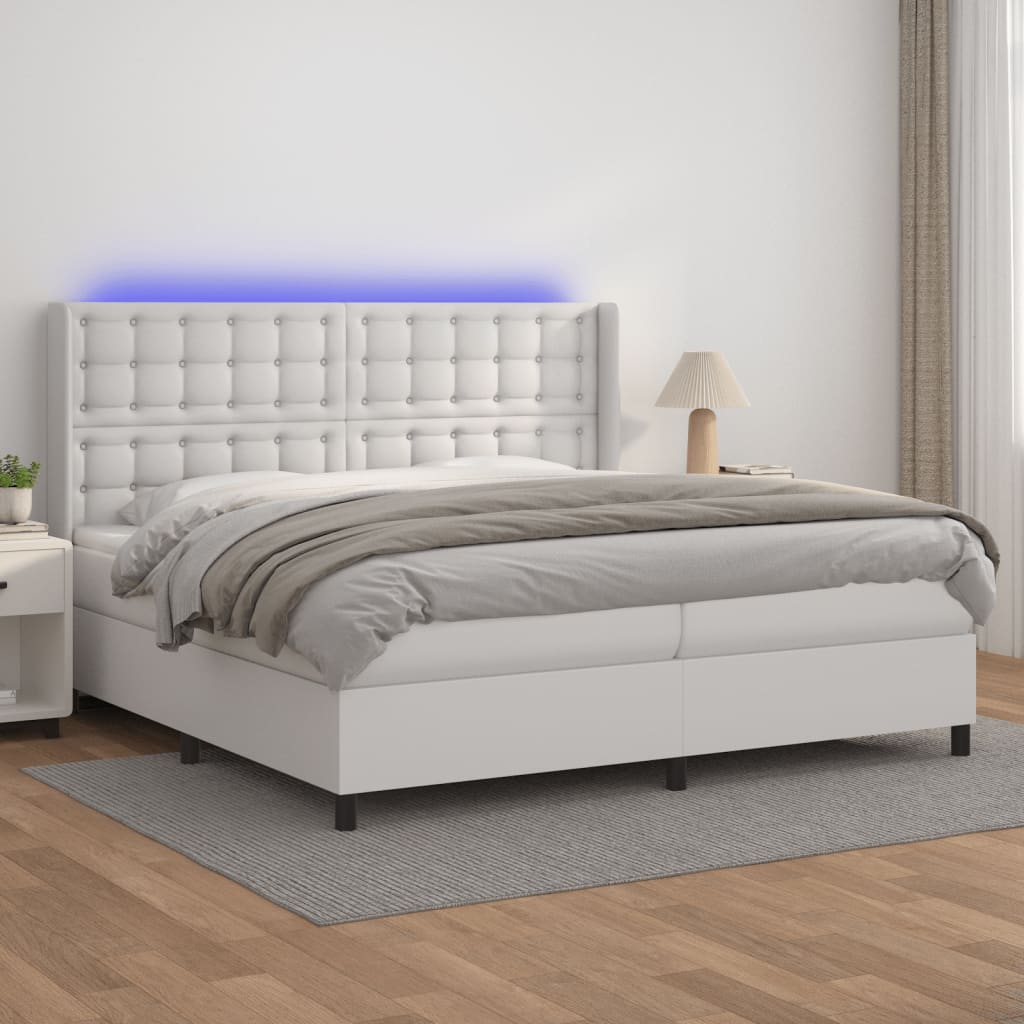 kontinentalseng med LED-lys 200x200 cm kunstlæder hvid