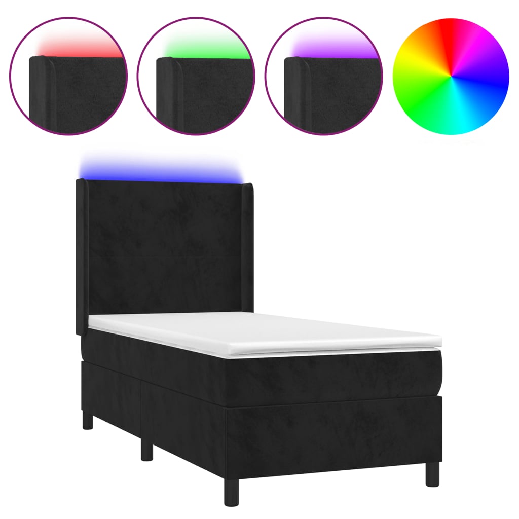 kontinentalseng med LED-lys 80x200 cm velour sort