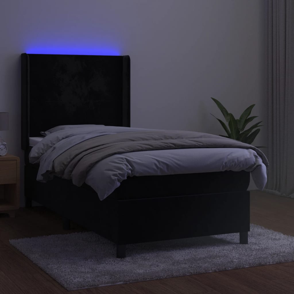 kontinentalseng med LED-lys 80x200 cm velour sort