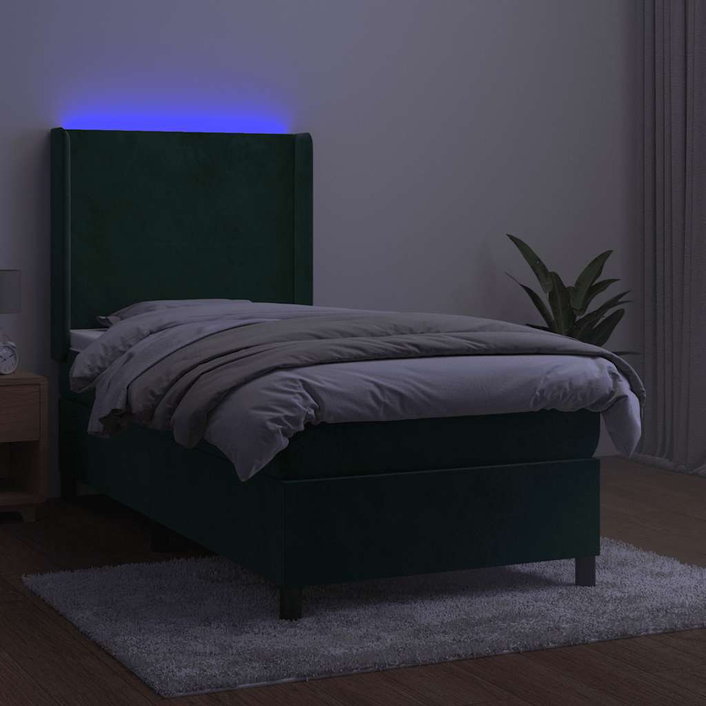 kontinentalseng med LED-lys 80x200 cm velour mørkegrøn