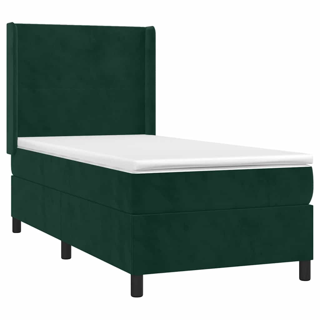 kontinentalseng med LED-lys 80x200 cm velour mørkegrøn
