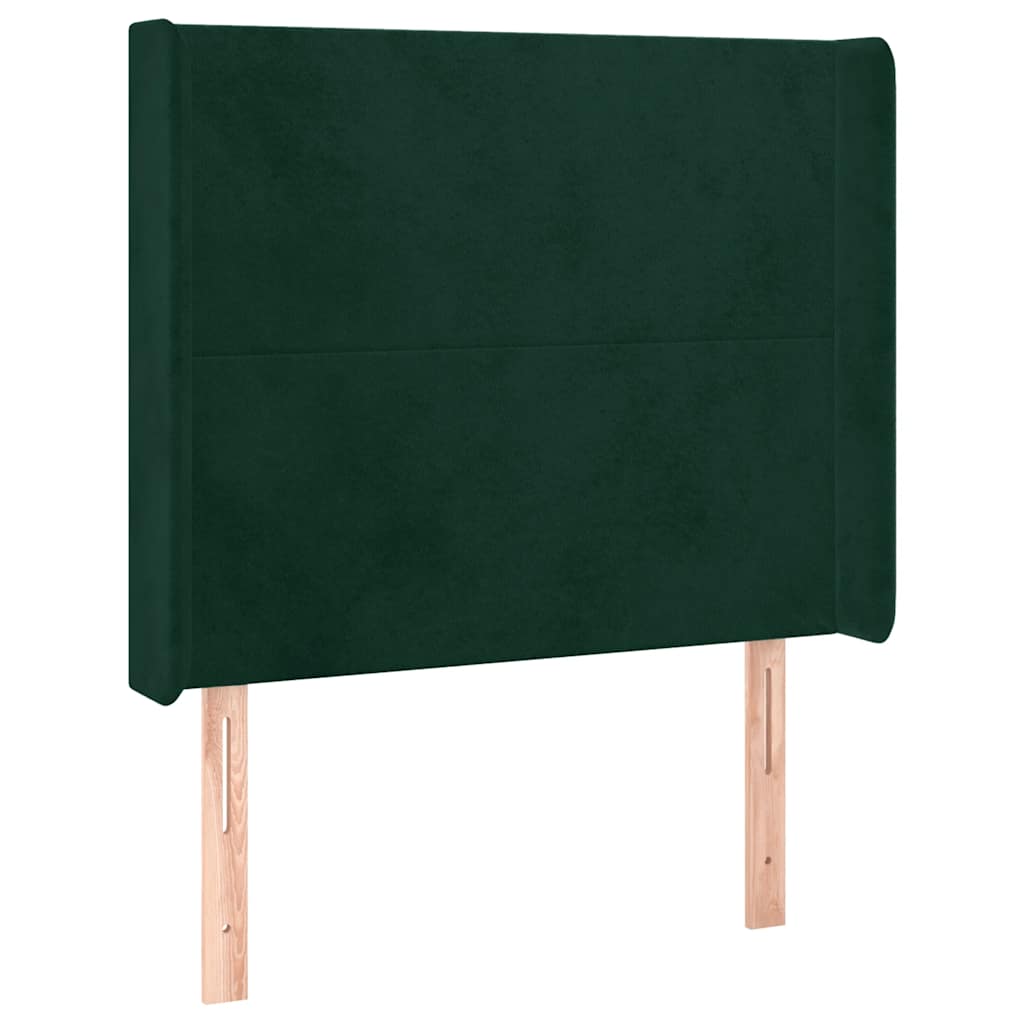 kontinentalseng med LED-lys 90x190 cm fløjl mørkegrøn