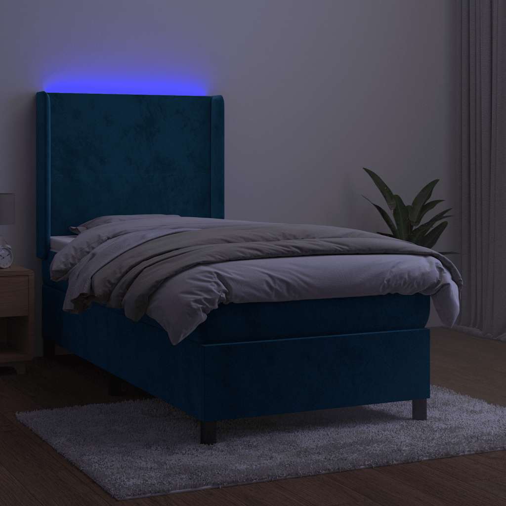 kontinentalseng med LED-lys 90x190 cm fløjl mørkeblå