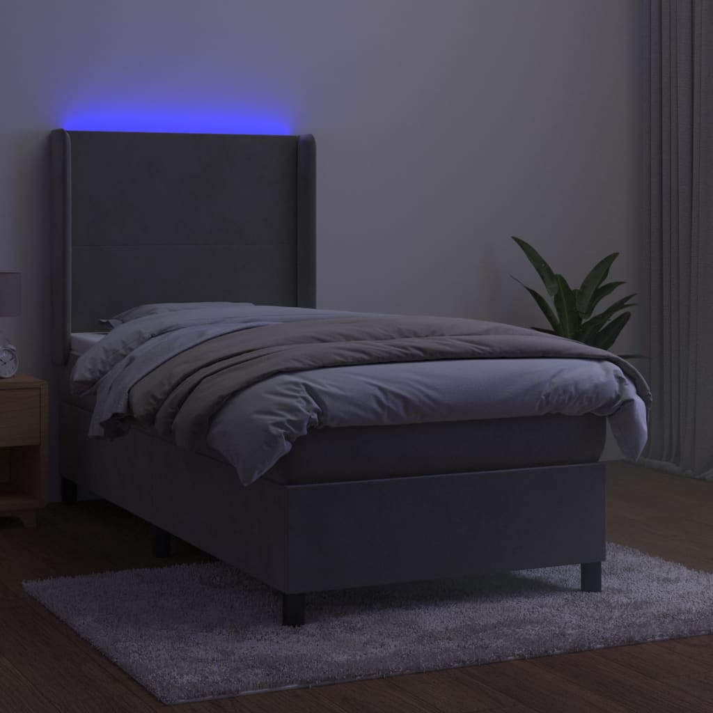 kontinentalseng med LED-lys 100x200 cm fløjl lysegrå