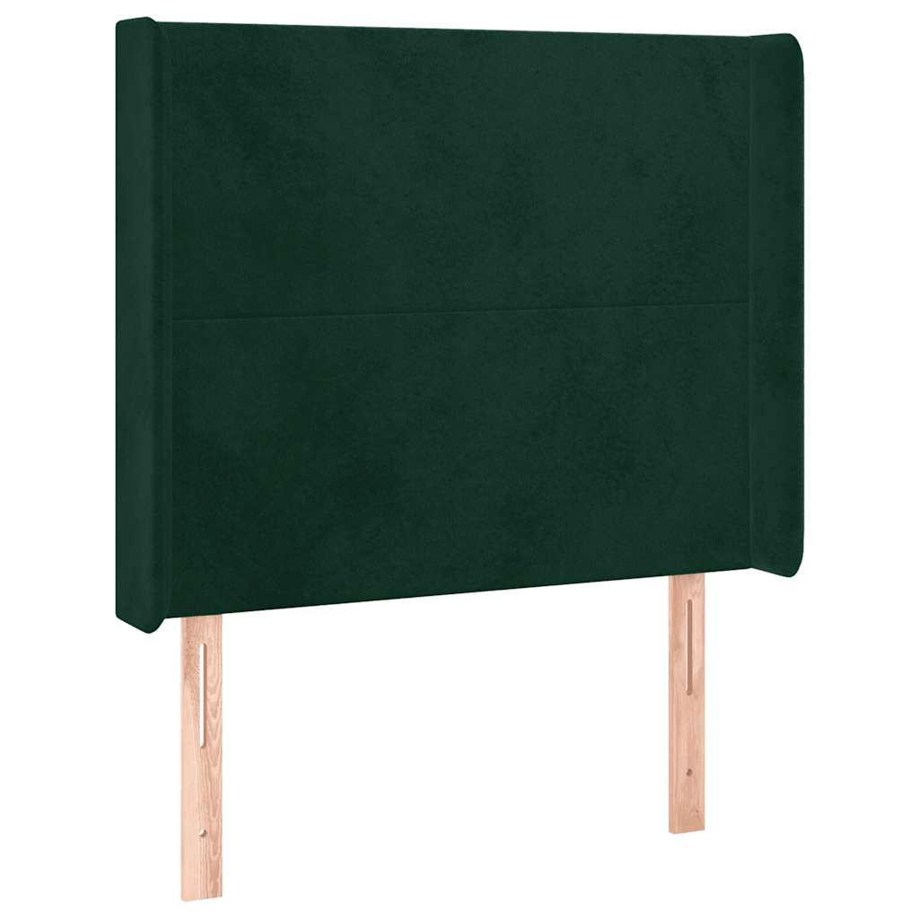 kontinentalseng med LED-lys 100x200 cm fløjl mørkegrøn
