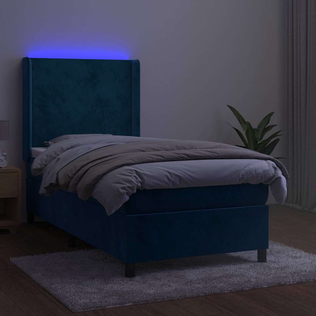 kontinentalseng med LED-lys 100x200 cm fløjl mørkeblå