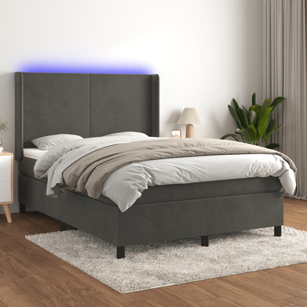 kontinentalseng med LED-lys 140x190 cm fløjl mørkegrå