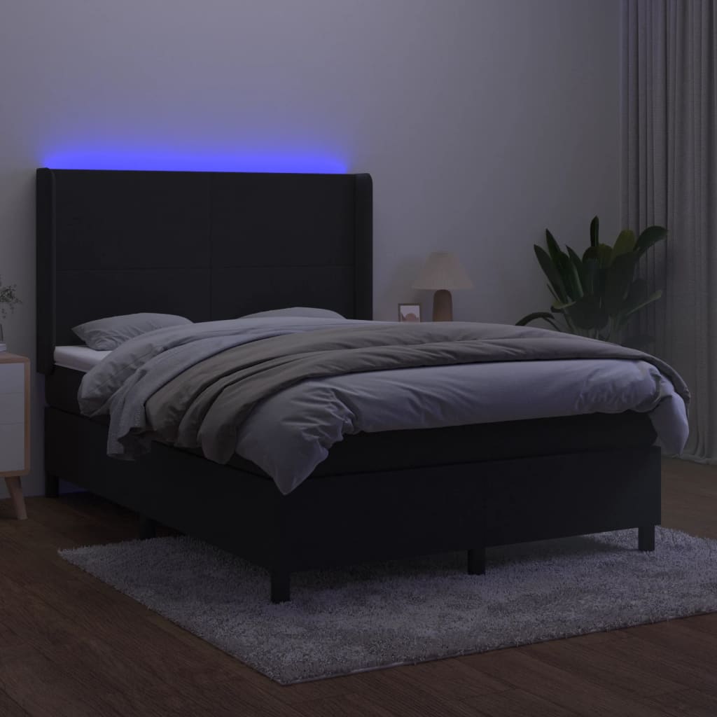 kontinentalseng med LED-lys 140x190 cm fløjl sort