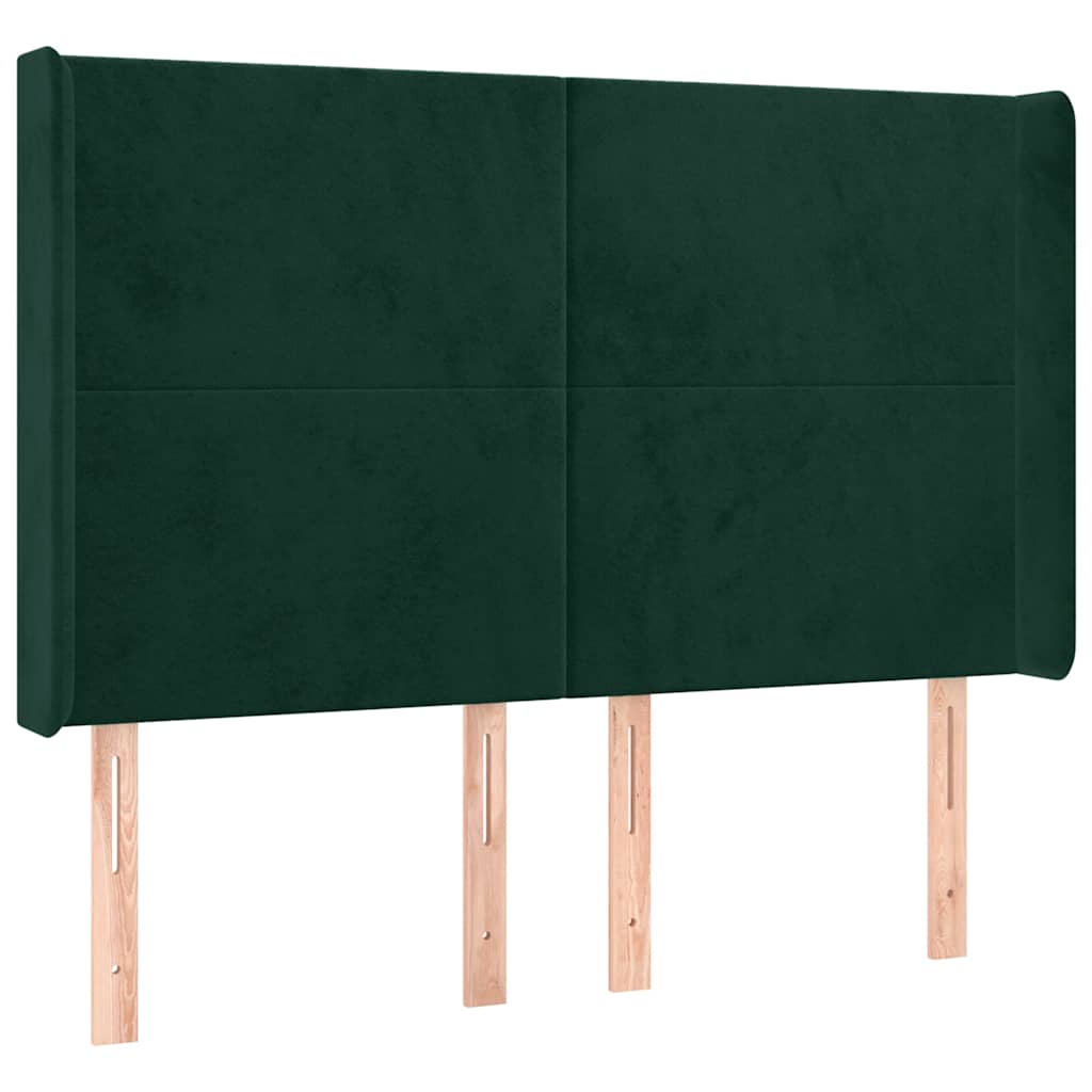 kontinentalseng med LED-lys 140x190 cm fløjl mørkegrøn
