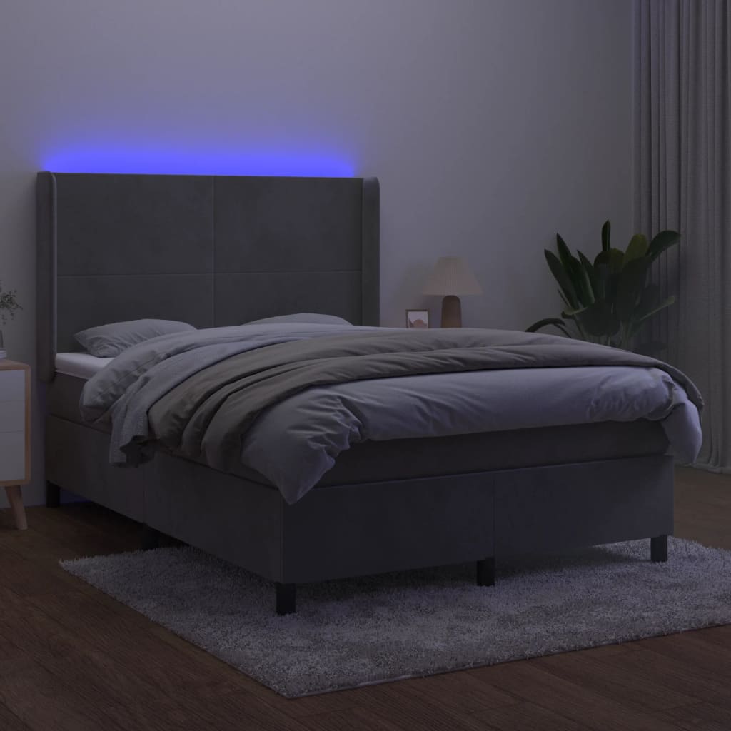 kontinentalseng med LED-lys 140x200 cm fløjl lysegrå