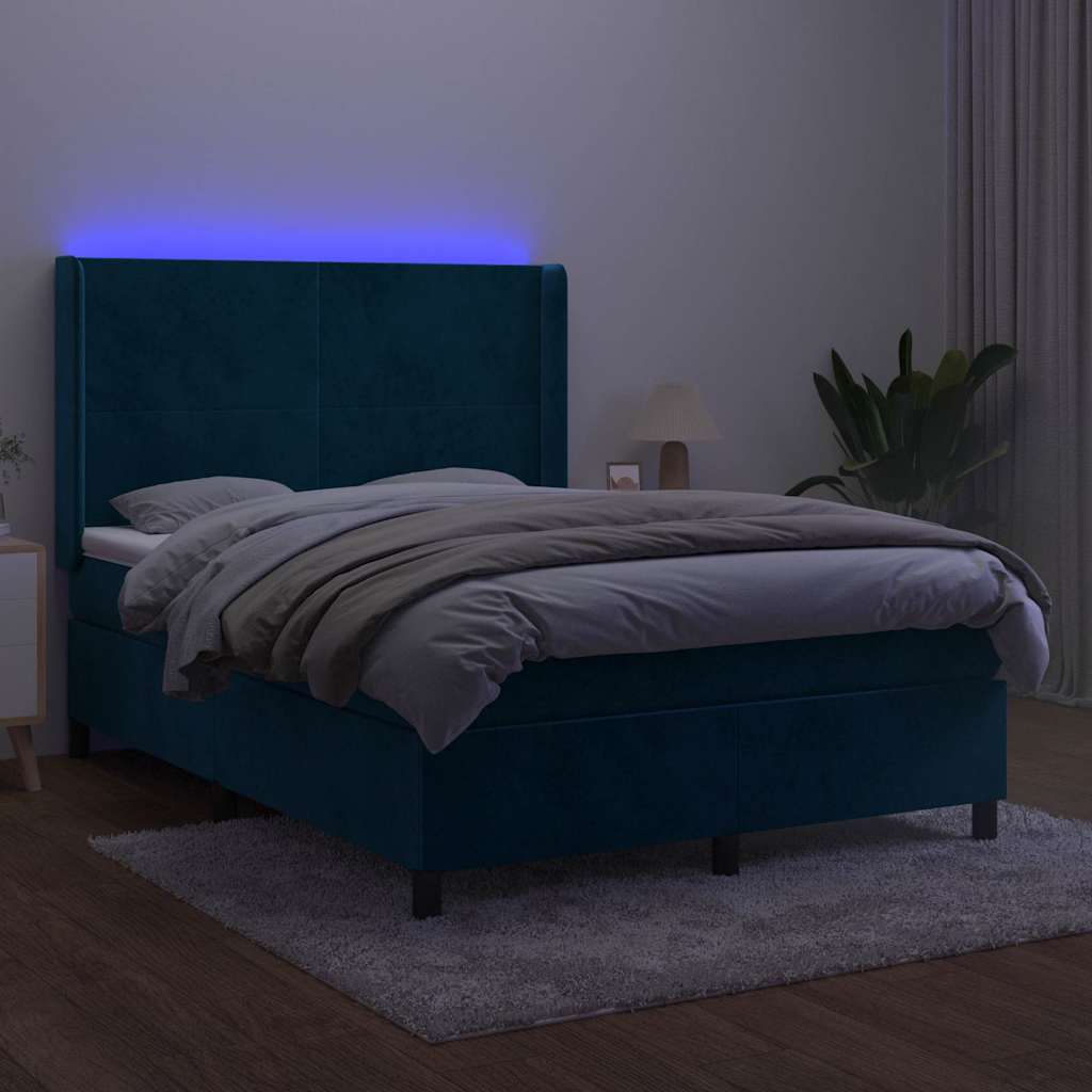 kontinentalseng med LED-lys 140x200 cm fløjl mørkeblå