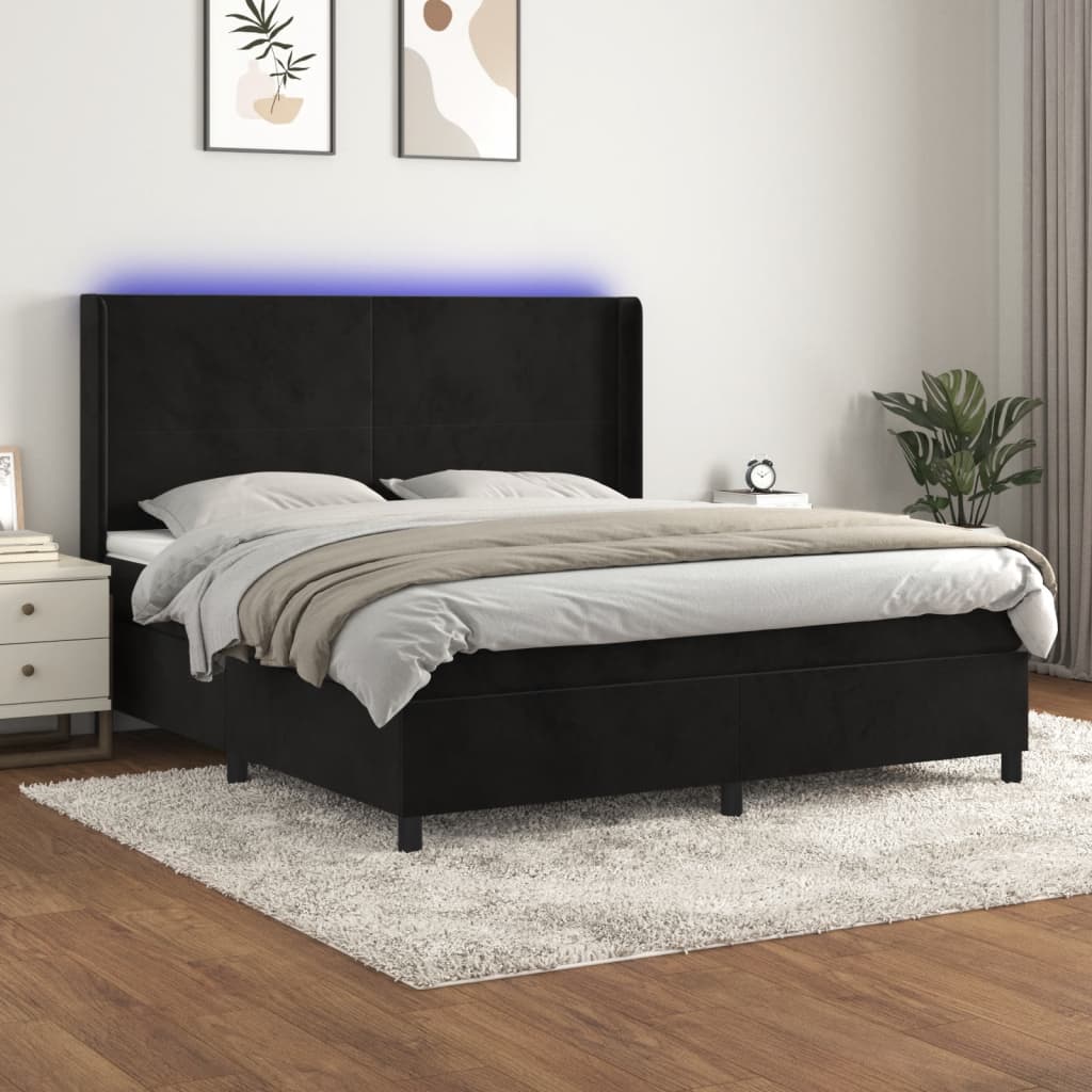 kontinentalseng med LED-lys 160x200 cm fløjl sort