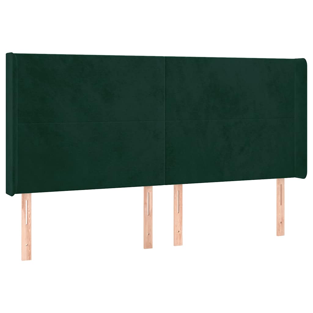kontinentalseng med LED-lys 160x200 cm fløjl mørkegrøn
