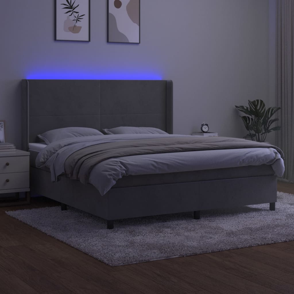 kontinentalseng med LED-lys 180x200 cm fløjl lysegrå