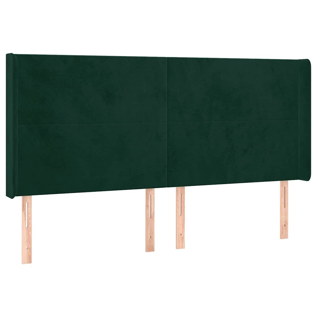 kontinentalseng med LED-lys 180x200 cm fløjl mørkegrøn