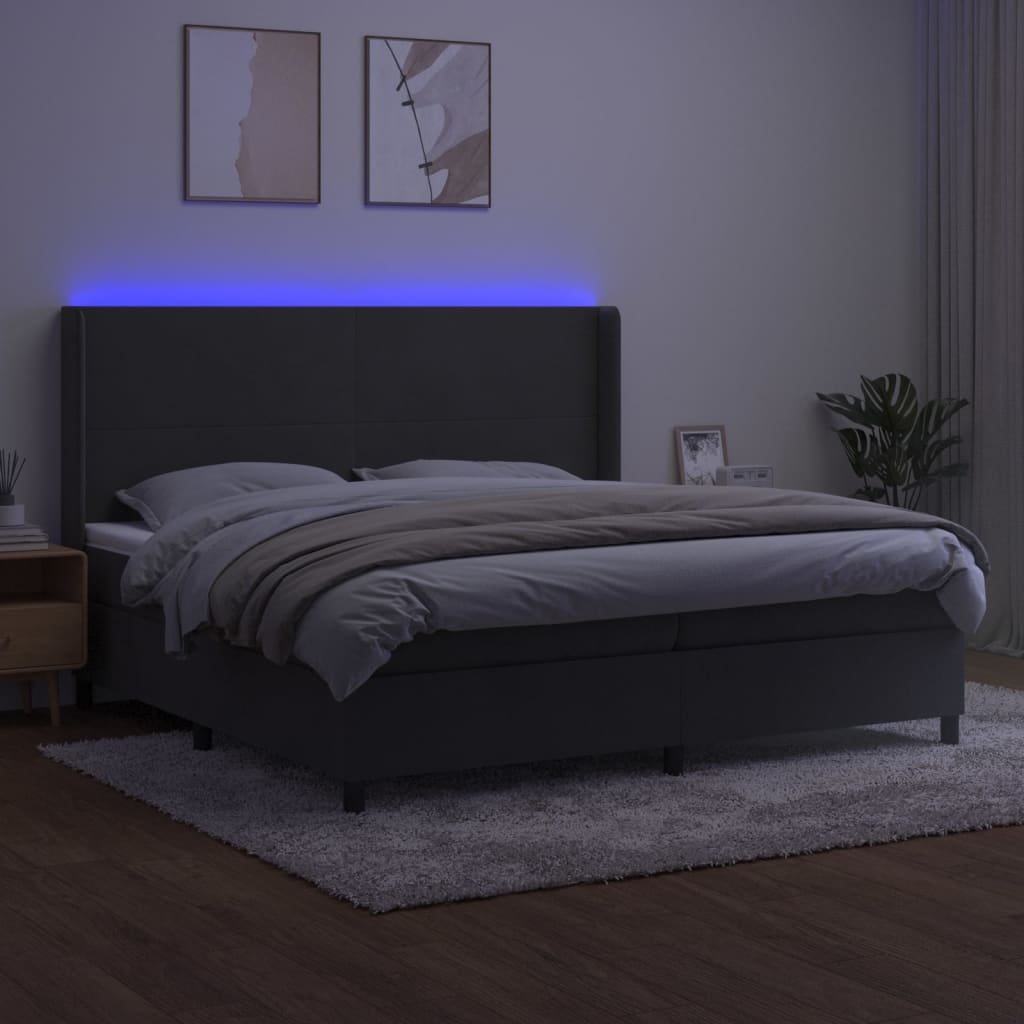 kontinentalseng med LED-lys 200x200 cm fløjl mørkegrå