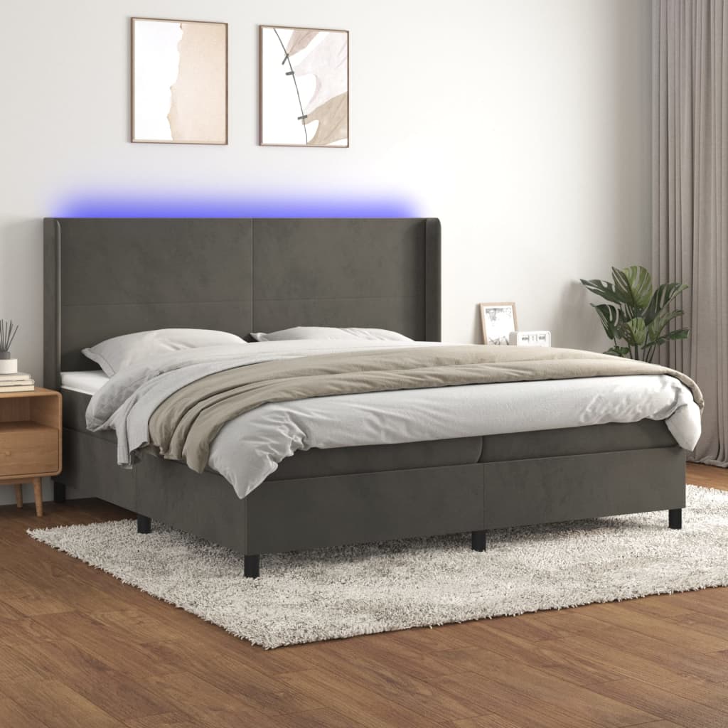 kontinentalseng med LED-lys 200x200 cm fløjl mørkegrå